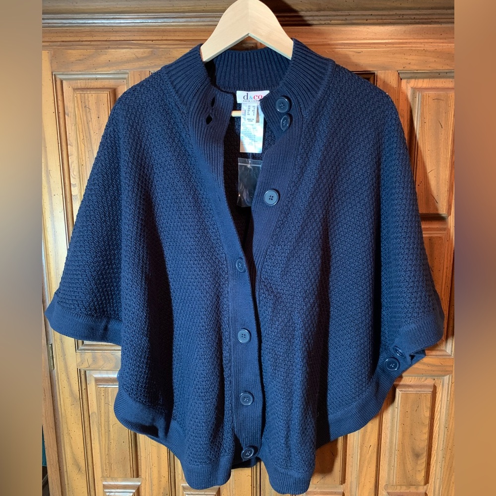D & Co Navy Blue Cape Sweater, New Size XS